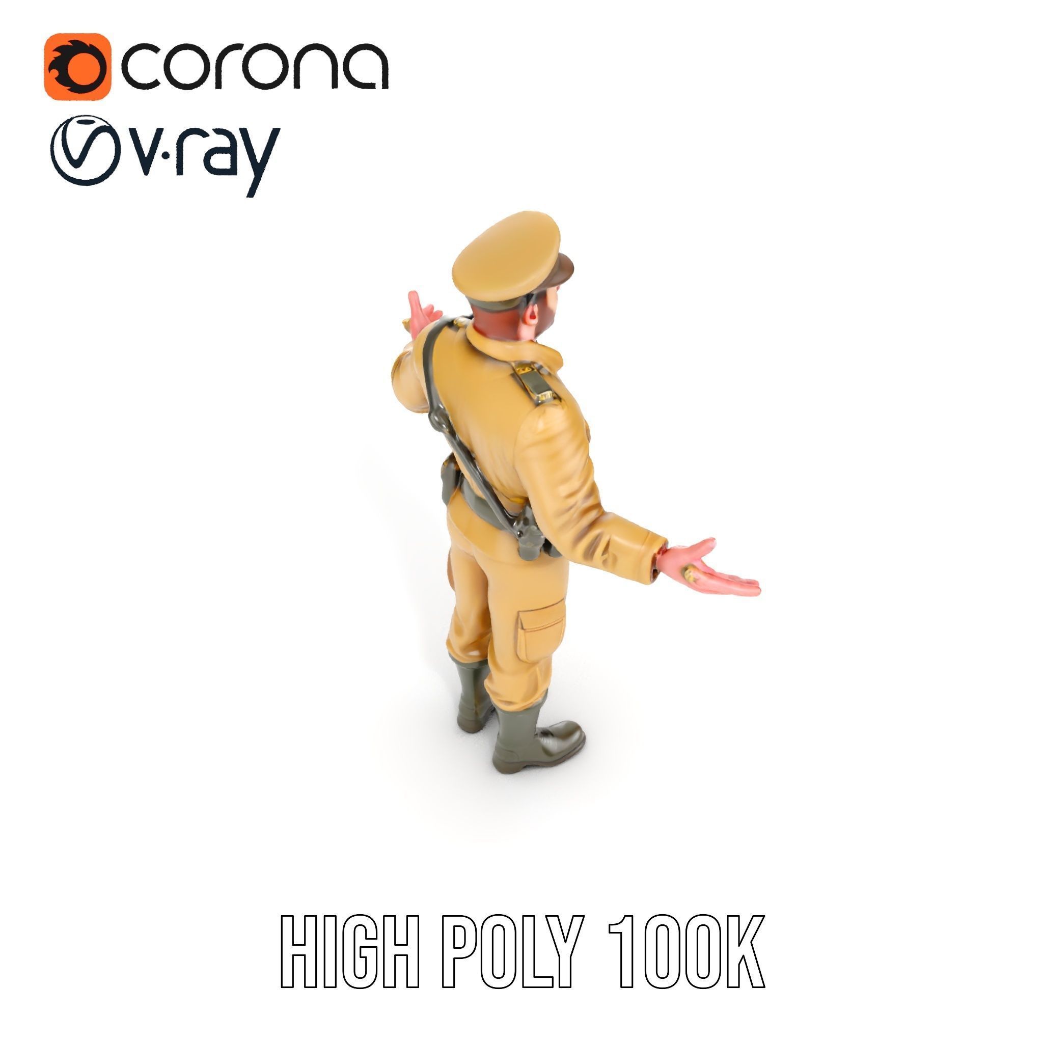 Military Officer D Character Model Rigged and Animated Low-poly 3D model_20