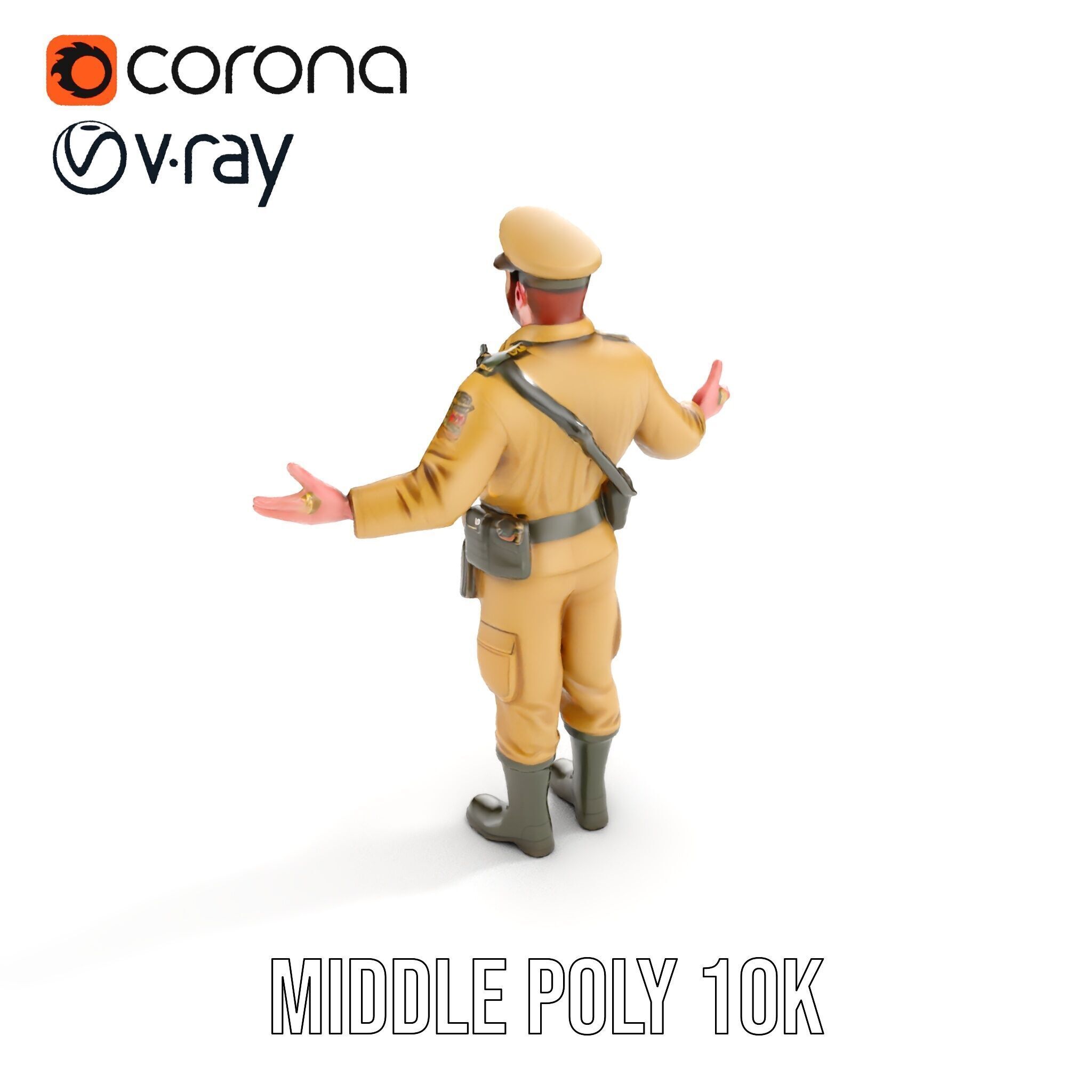 Military Officer D Character Model Rigged and Animated Low-poly 3D model_13