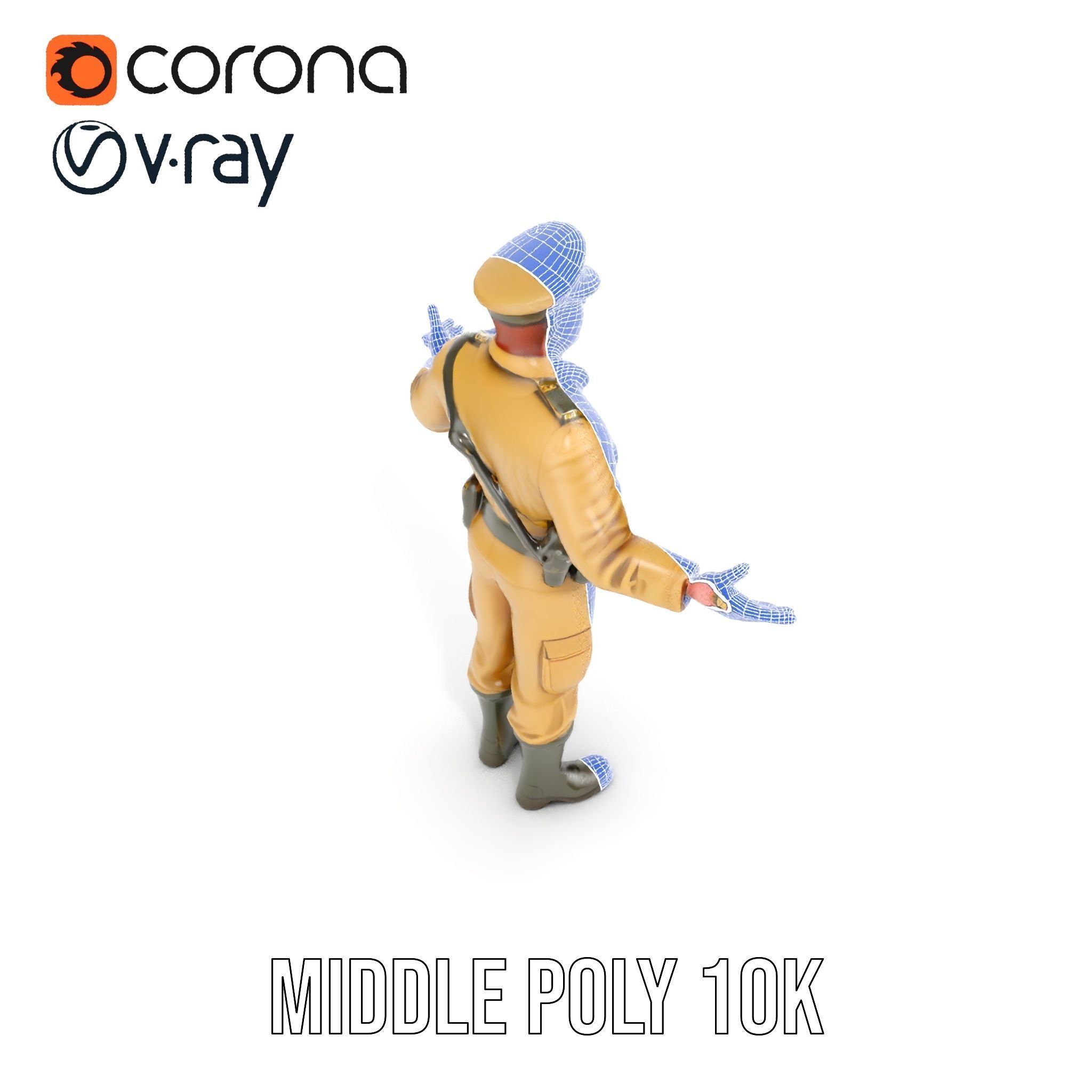 Military Officer D Character Model Rigged and Animated Low-poly 3D model_29