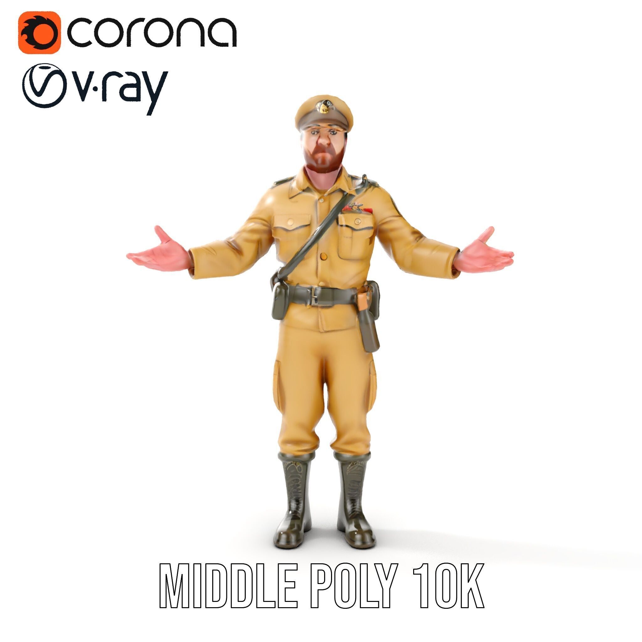 Military Officer D Character Model Rigged and Animated Low-poly 3D model_15