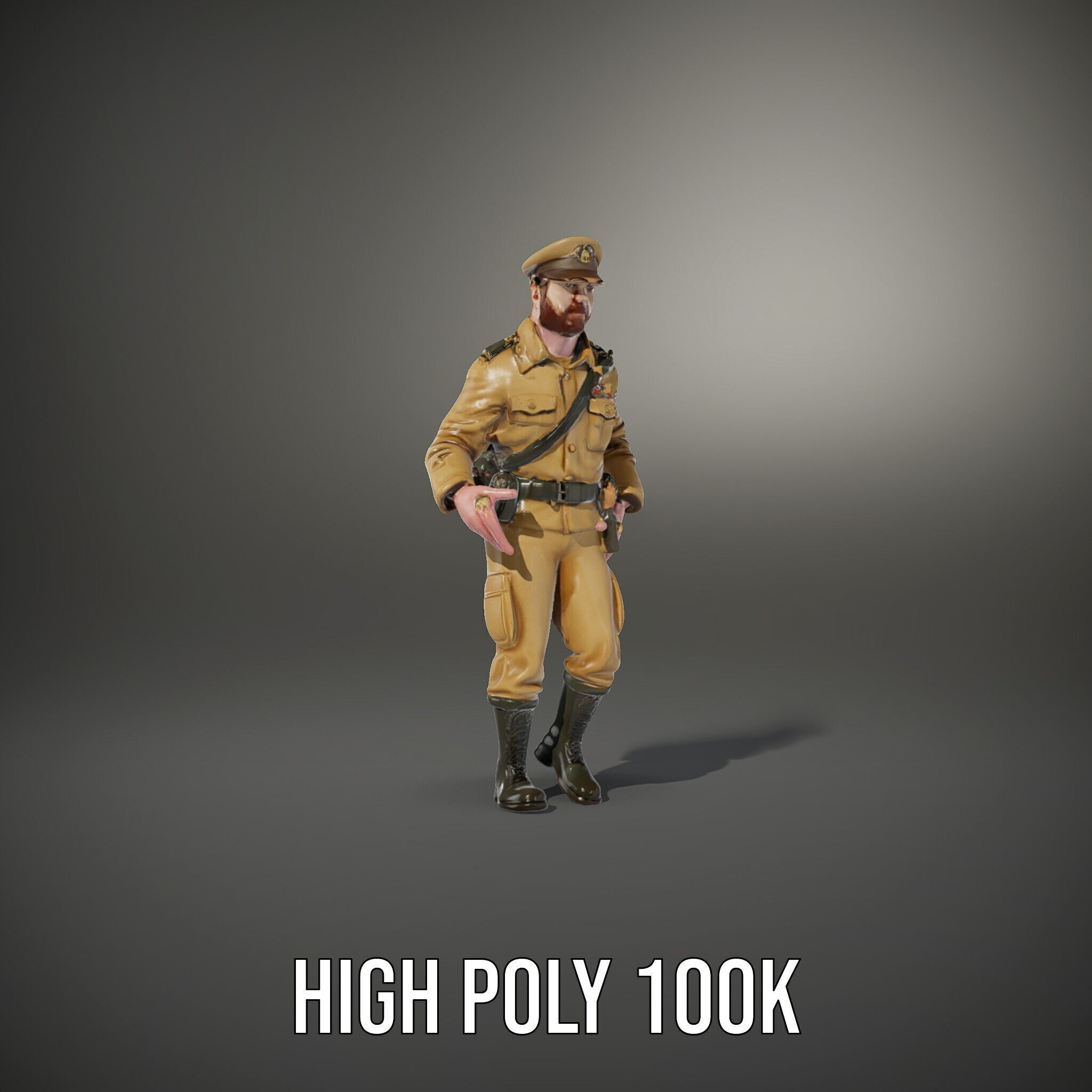 Military Officer D Character Model Rigged and Animated Low-poly 3D model_9