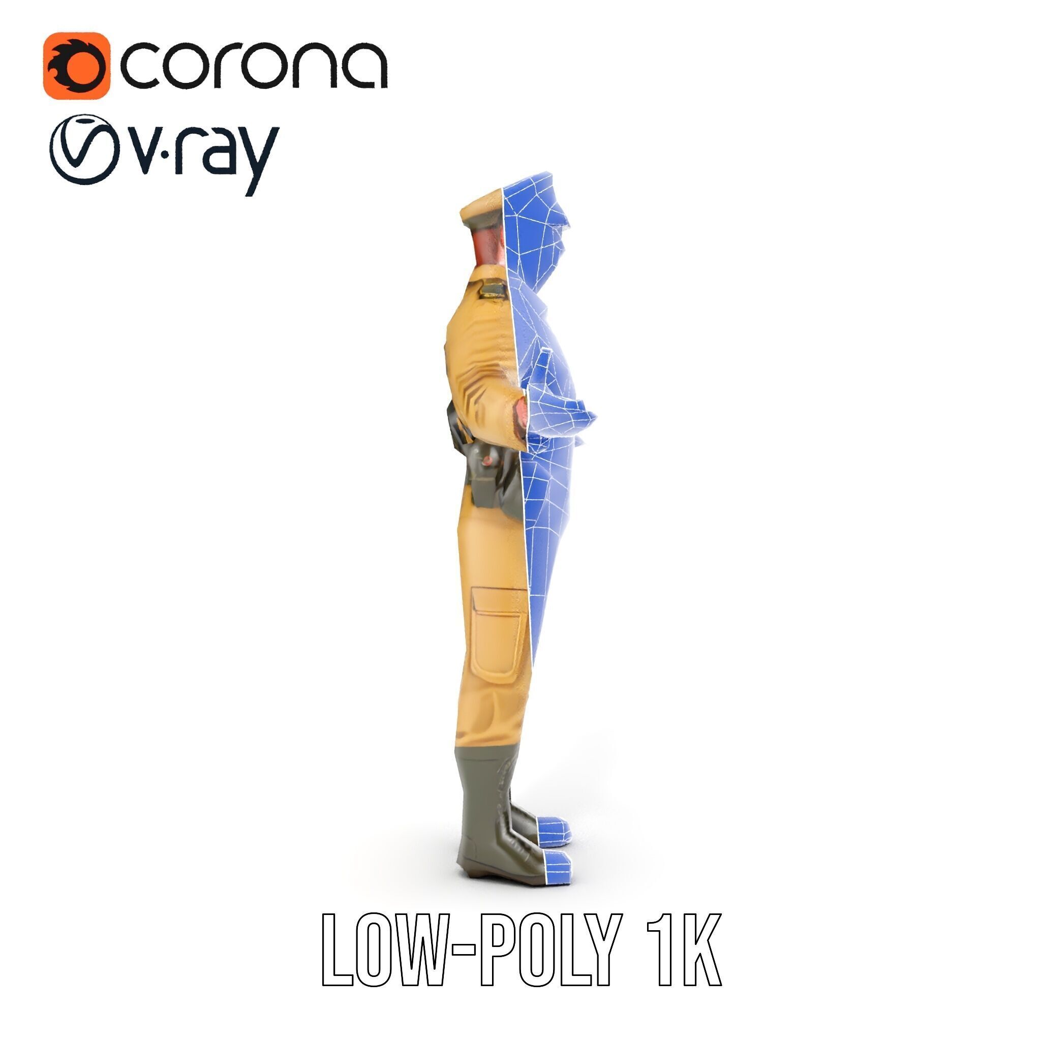 Military Officer D Character Model Rigged and Animated Low-poly 3D model_16