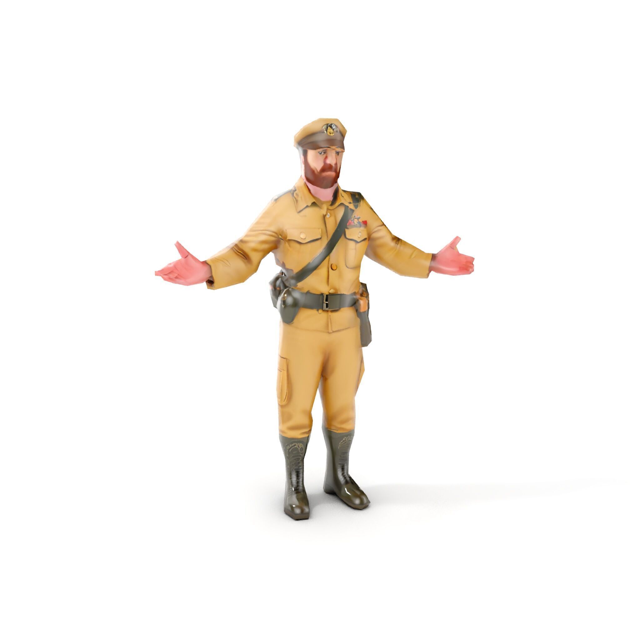 Military Officer D Character Model Rigged and Animated Low-poly 3D model_22