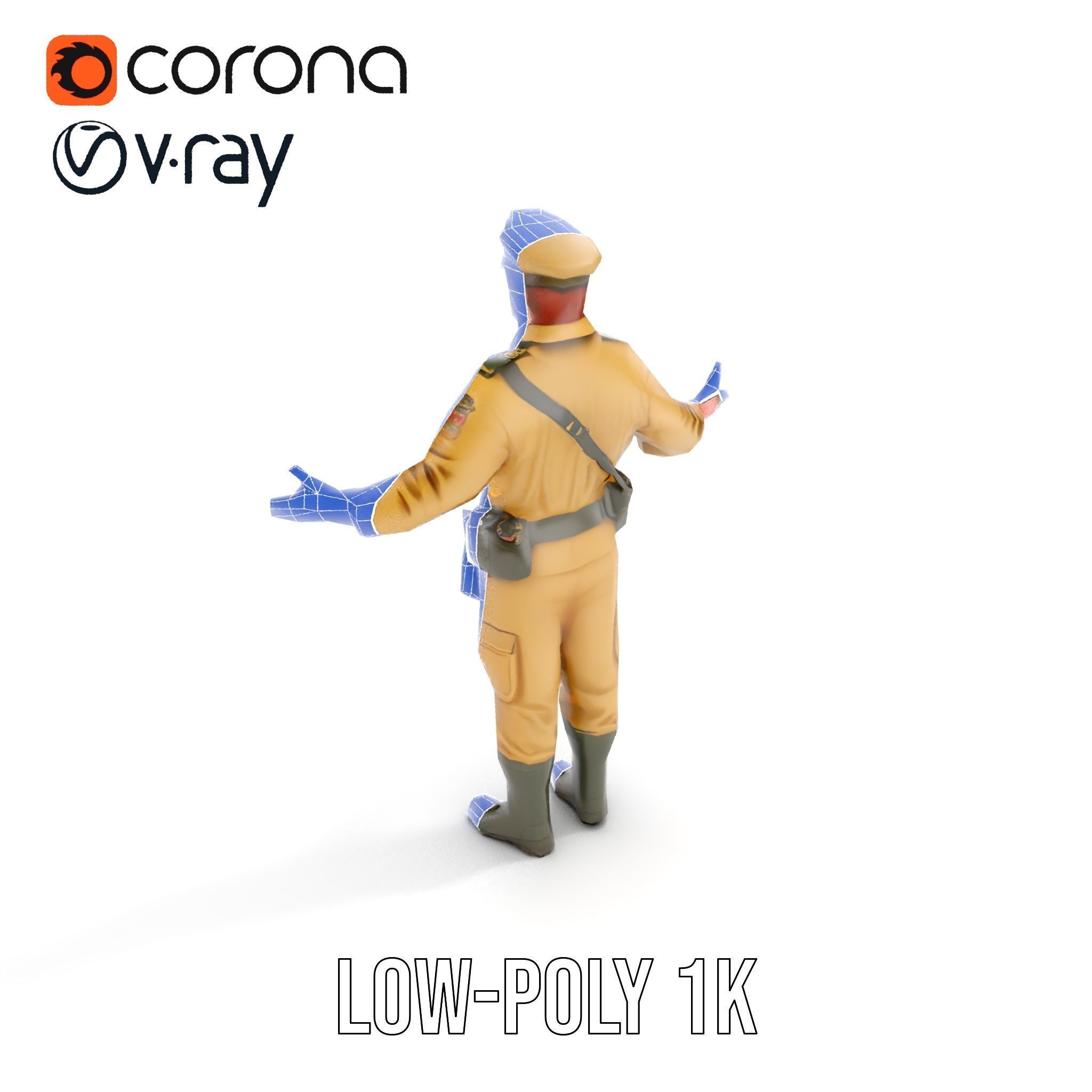 Military Officer D Character Model Rigged and Animated Low-poly 3D model_14