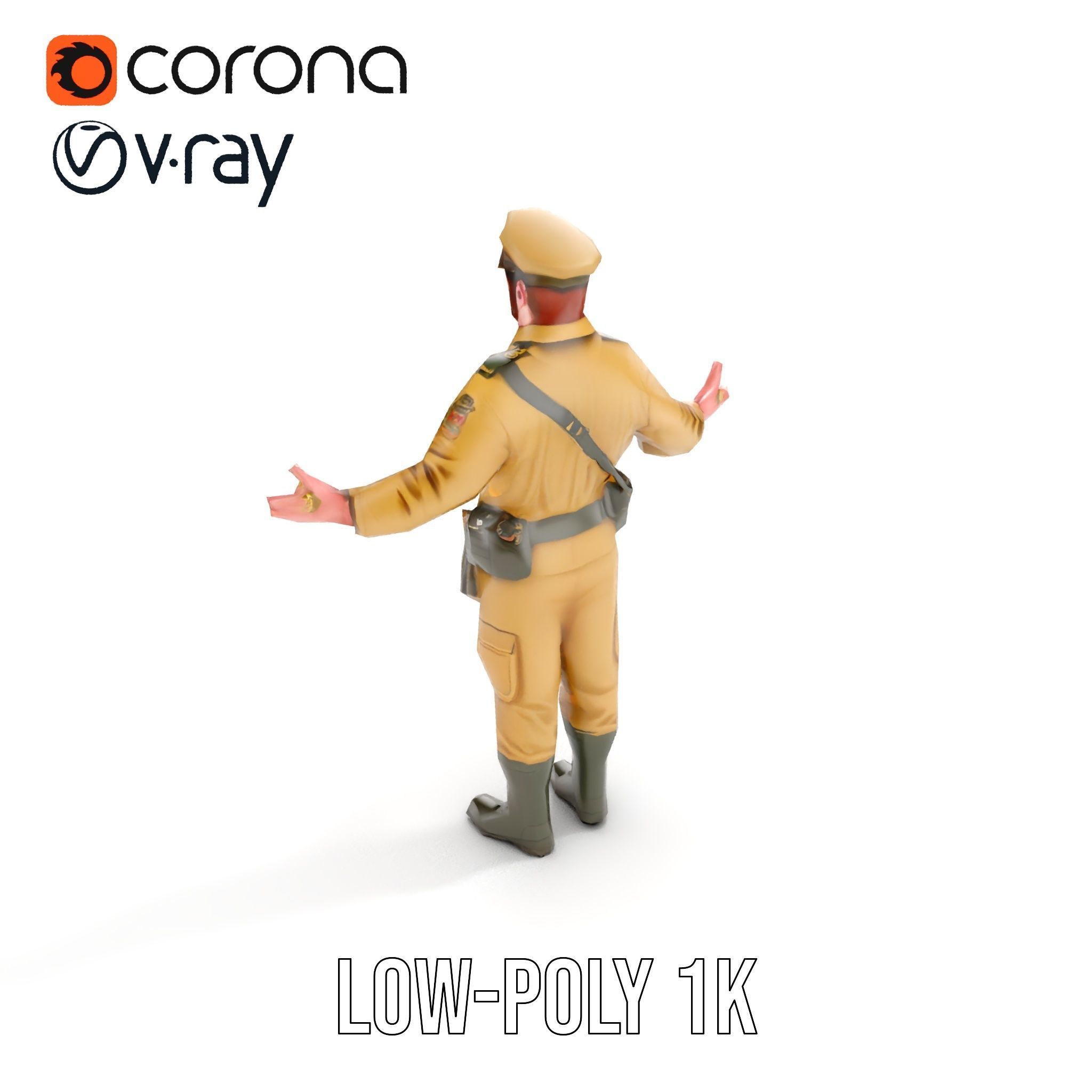 Military Officer D Character Model Rigged and Animated Low-poly 3D model_11