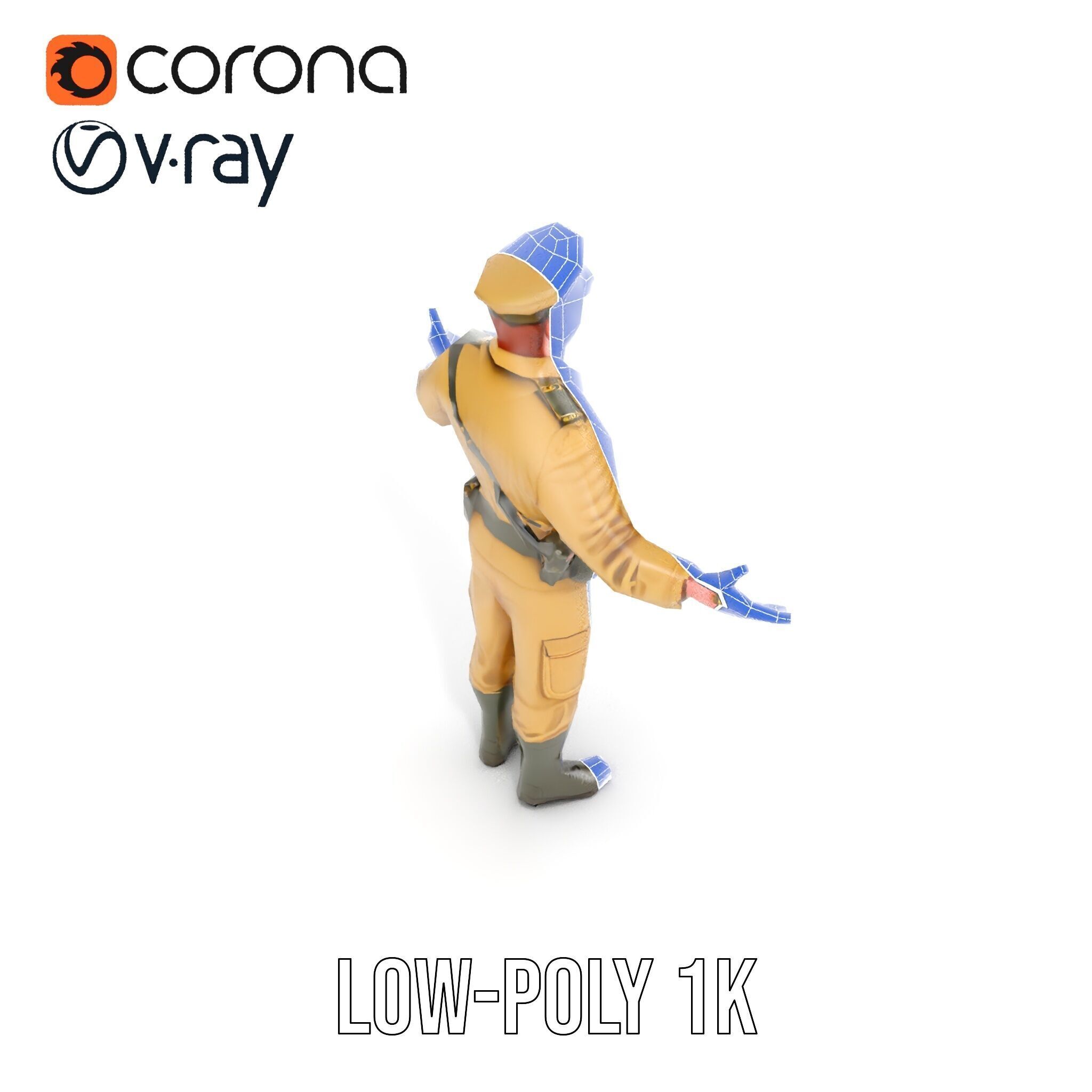 Military Officer D Character Model Rigged and Animated Low-poly 3D model_19