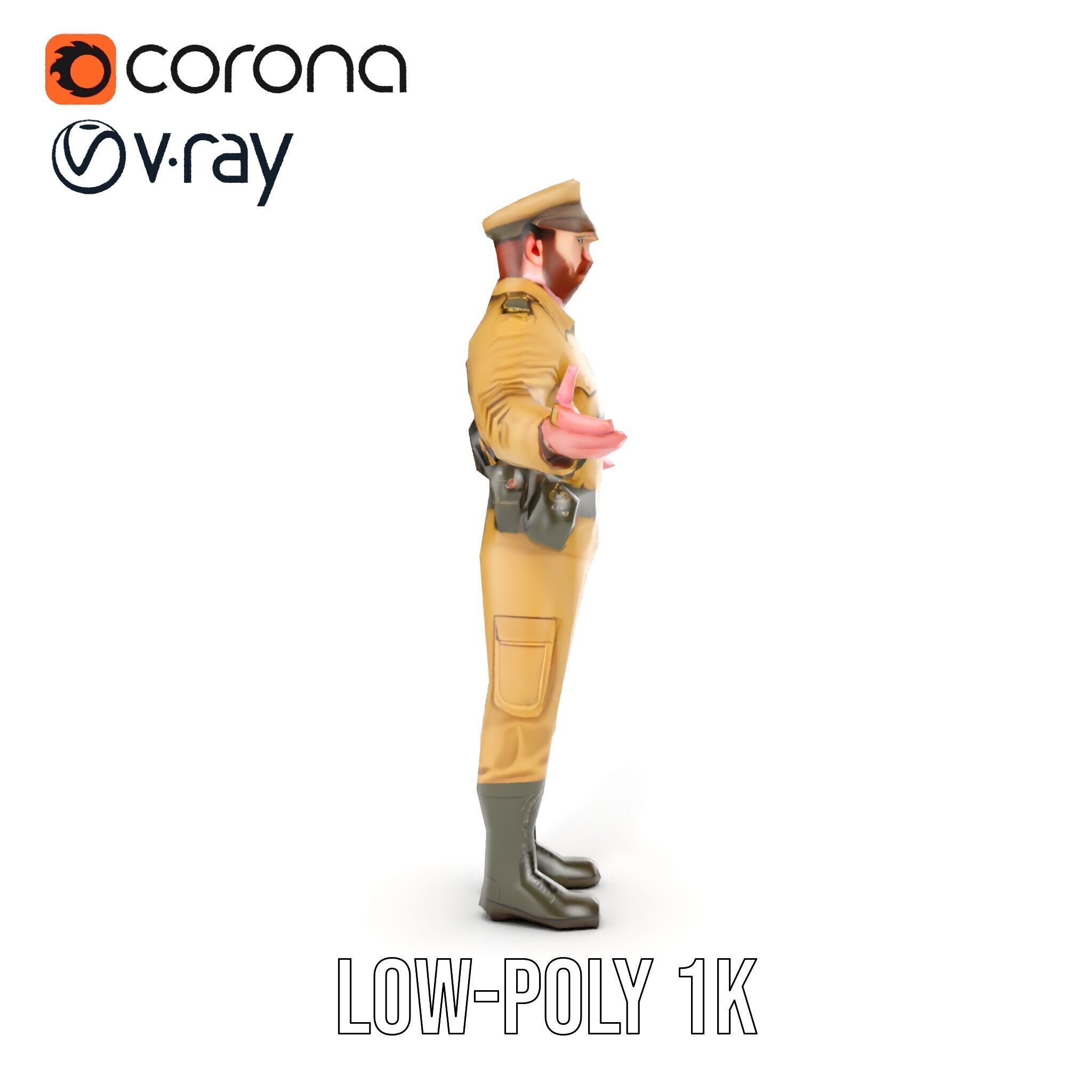 Military Officer D Character Model Rigged and Animated Low-poly 3D model_27