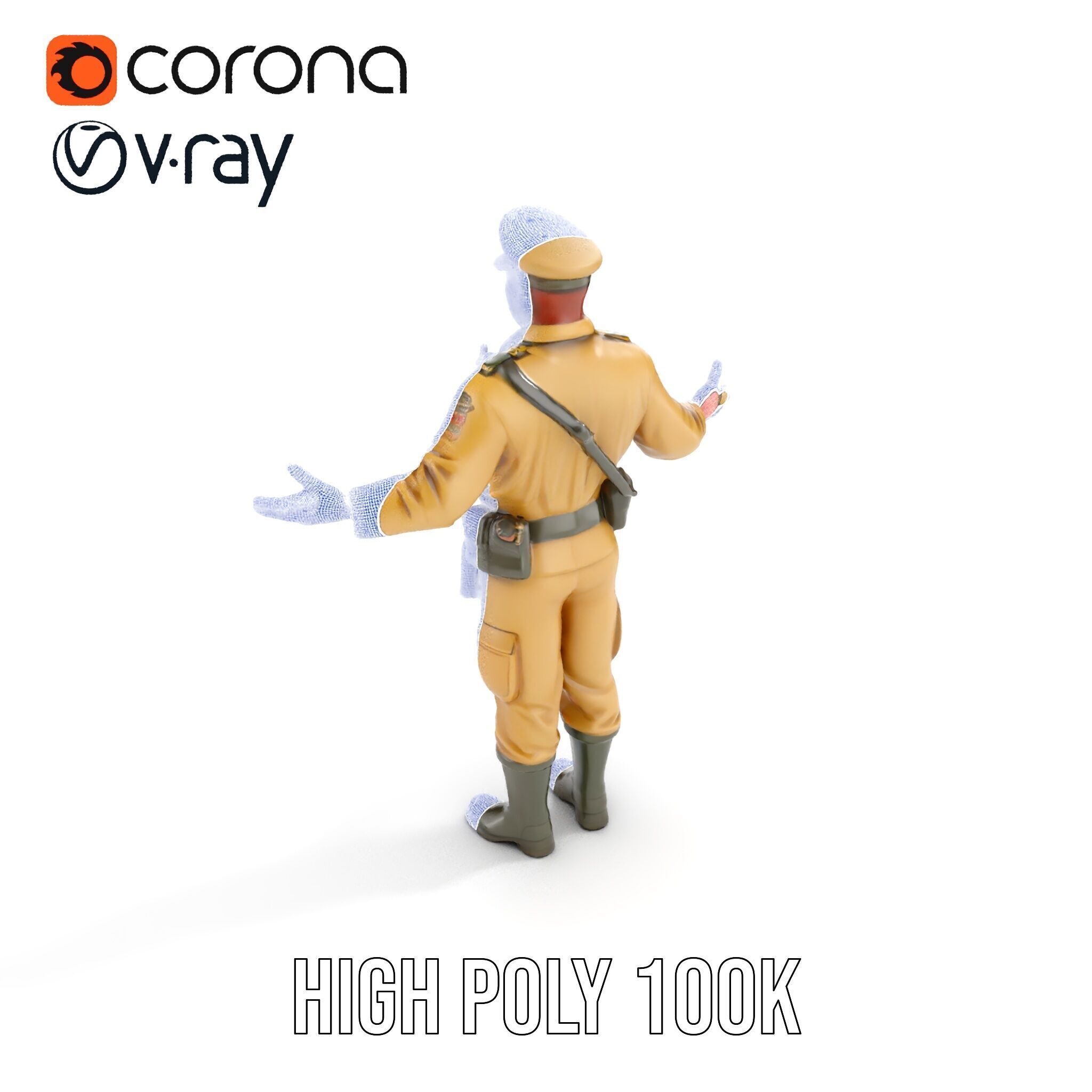 Military Officer D Character Model Rigged and Animated Low-poly 3D model_31