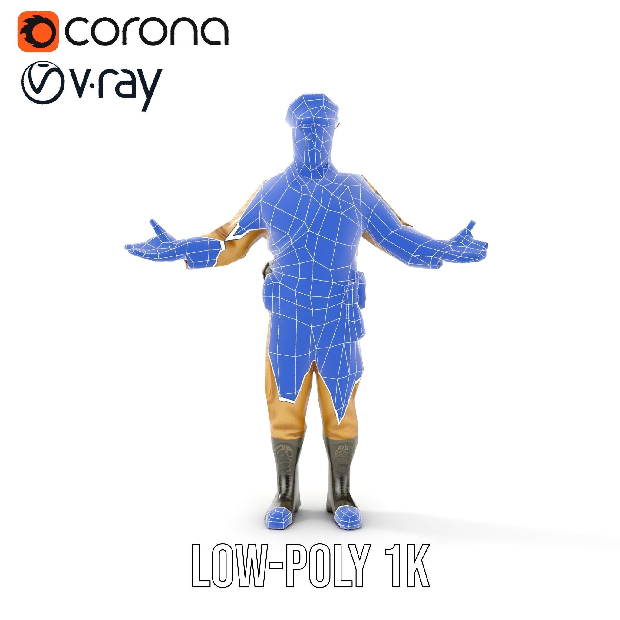 Military Officer D Character Model Rigged and Animated Low-poly 3D model_30