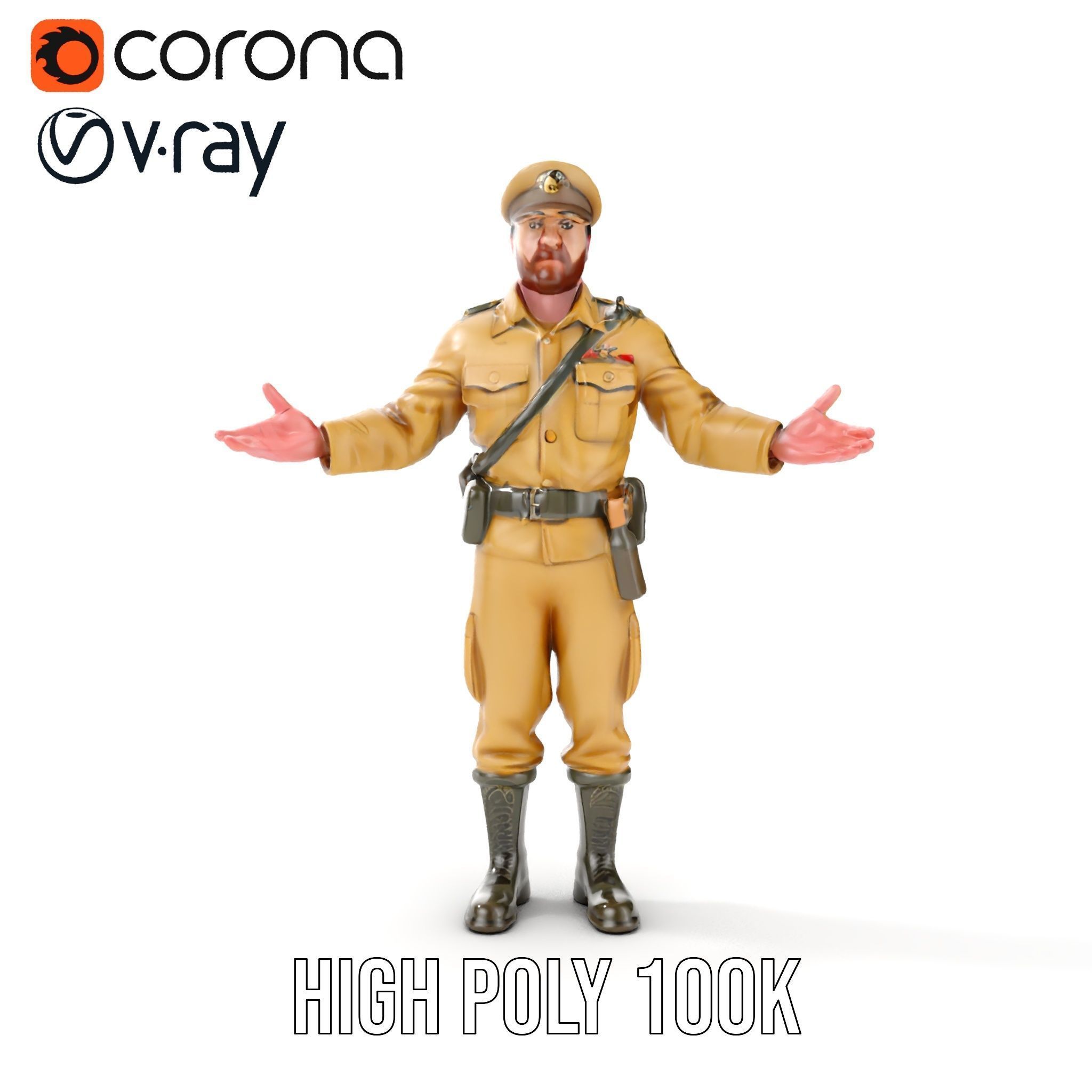 Military Officer D Character Model Rigged and Animated Low-poly 3D model_17