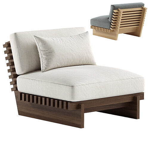 Taiko Stained Teak Outdoor Lounge Chair 3D model