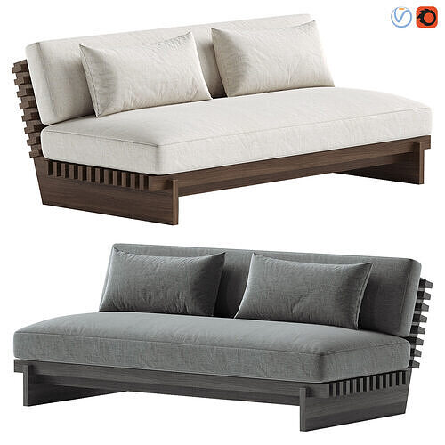 Taiko Stained Teak Outdoor Loveseat 3D model