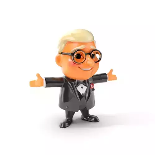 Cartoon Elderly Gentleman in Tuxedo Rigged and Animated Low-poly 3D model