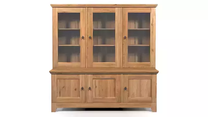 Country Display Cabinet 3 Glass Door Solid Natural Oak 