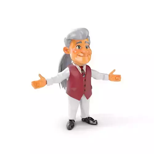 Elderly Man Character Model with Suit Rigged and Animated Low-poly 3D model