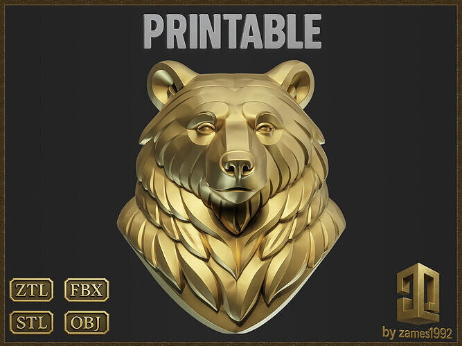 Stylized Bear bust for jewelry design 3D print model
