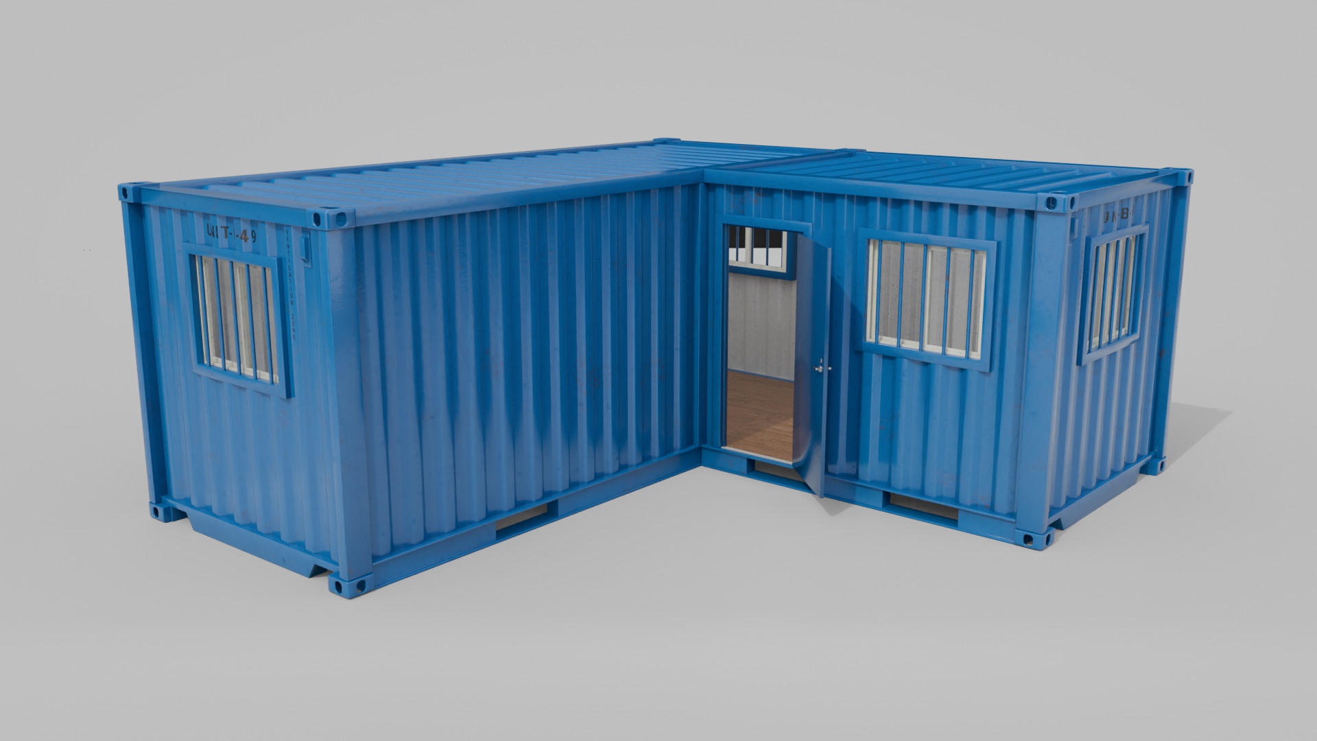 L-Shaped 20ft Shipping Container Room - Modular Corner Unit Low-poly 3D model_6