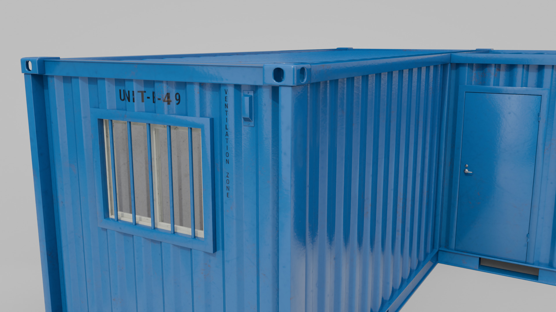 L-Shaped 20ft Shipping Container Room - Modular Corner Unit Low-poly 3D model_9