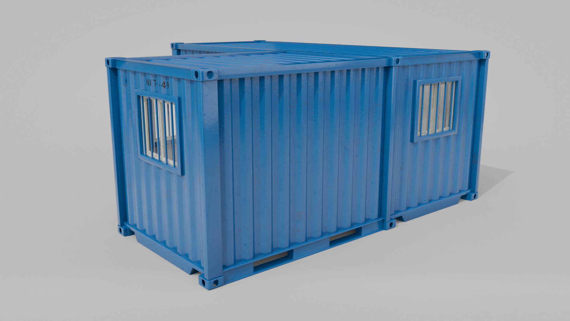 L-Shaped 20ft Shipping Container Room - Modular Corner Unit Low-poly 3D model_5