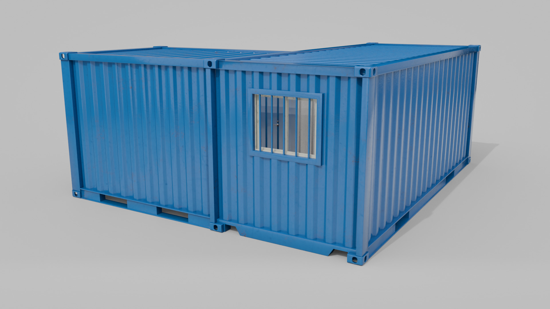 L-Shaped 20ft Shipping Container Room - Modular Corner Unit Low-poly 3D model_3