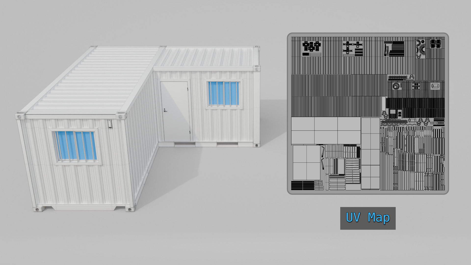 L-Shaped 20ft Shipping Container Room - Modular Corner Unit Low-poly 3D model_25