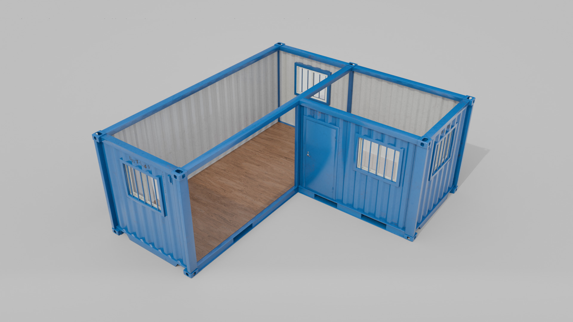 L-Shaped 20ft Shipping Container Room - Modular Corner Unit Low-poly 3D model_15