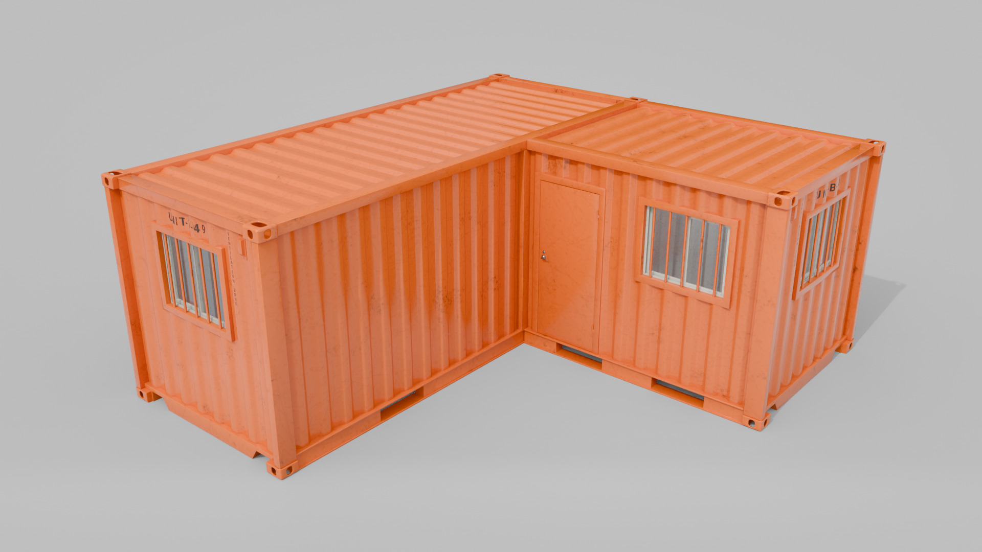 L-Shaped 20ft Shipping Container Room - Modular Corner Unit Low-poly 3D model_18