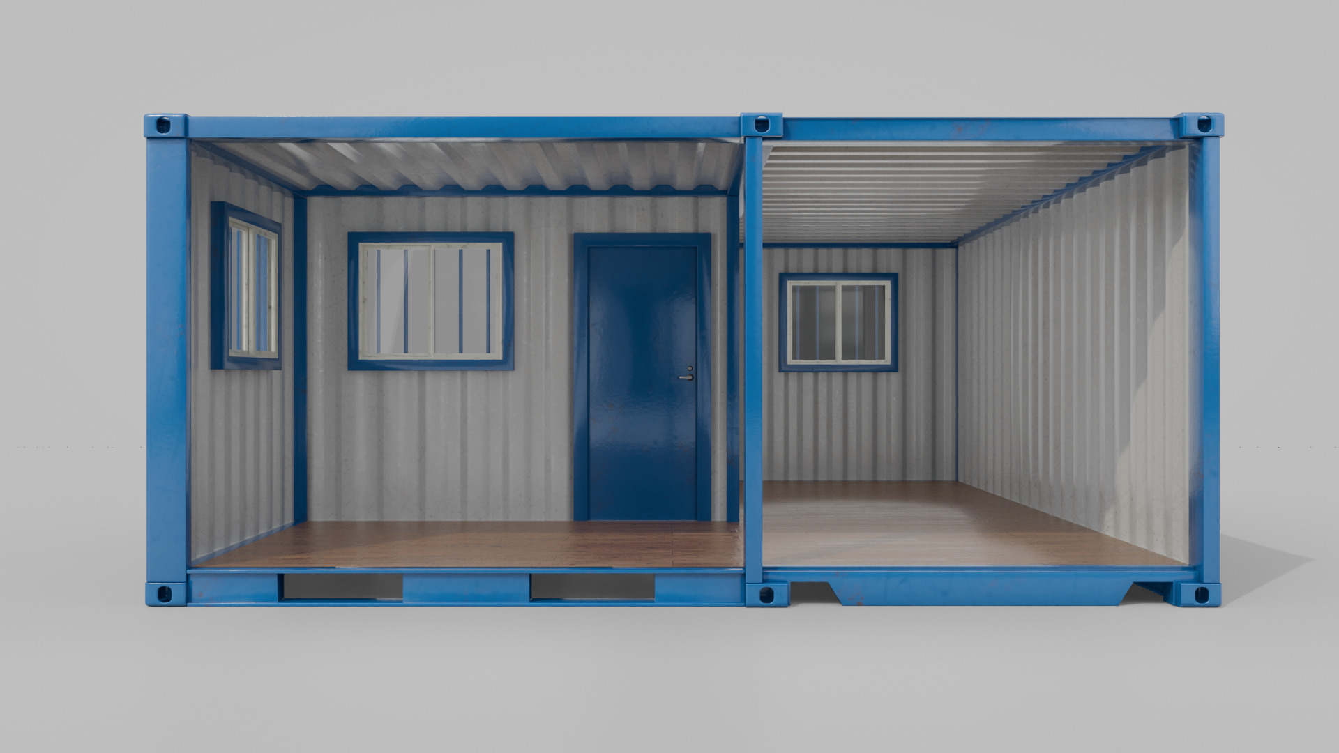 L-Shaped 20ft Shipping Container Room - Modular Corner Unit Low-poly 3D model_13
