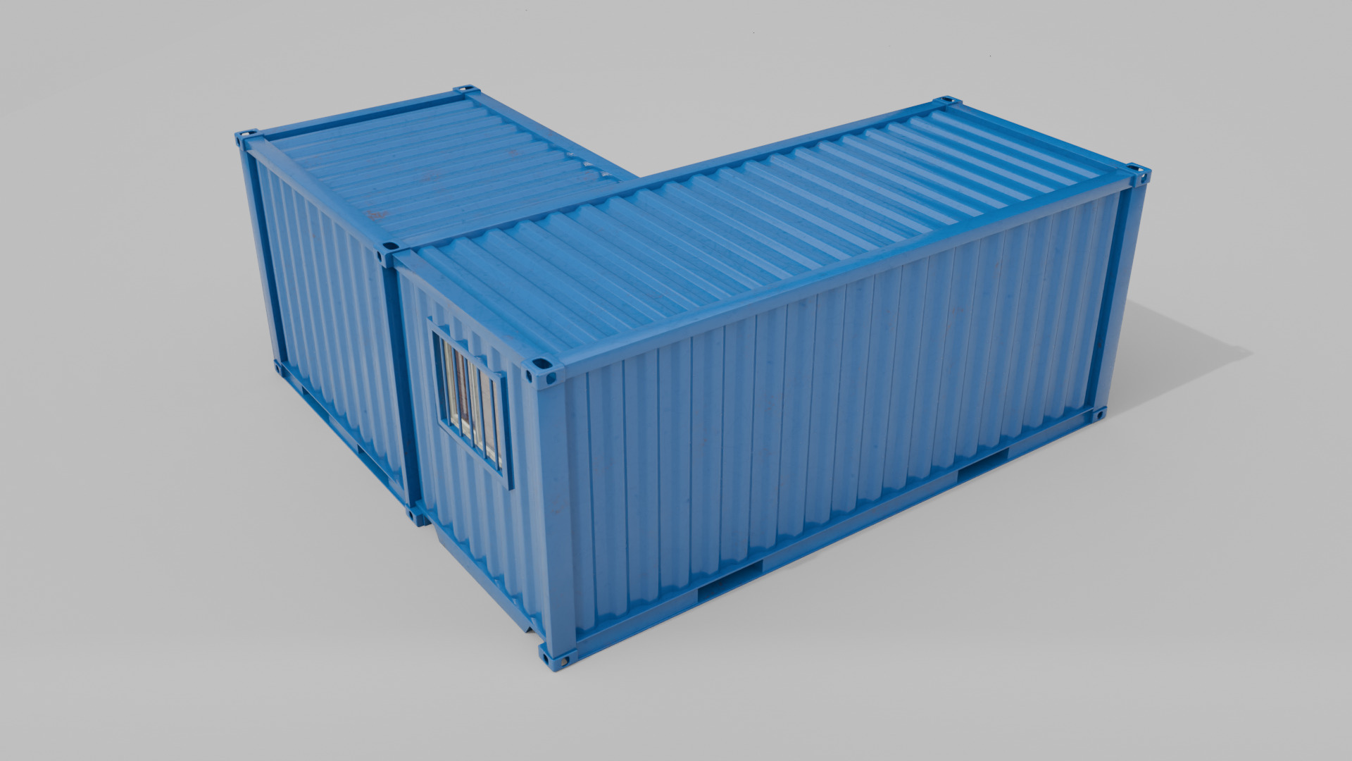 L-Shaped 20ft Shipping Container Room - Modular Corner Unit Low-poly 3D model_11
