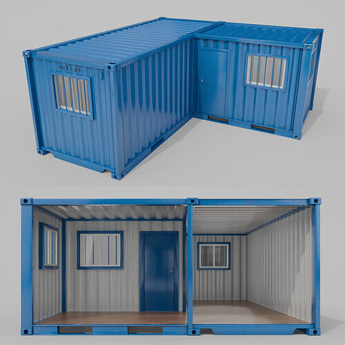 L-Shaped 20ft Shipping Container Room - Modular Corner Unit Low-poly 3D model