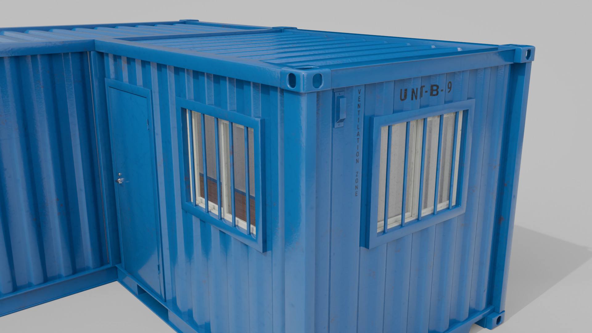 L-Shaped 20ft Shipping Container Room - Modular Corner Unit Low-poly 3D model_7