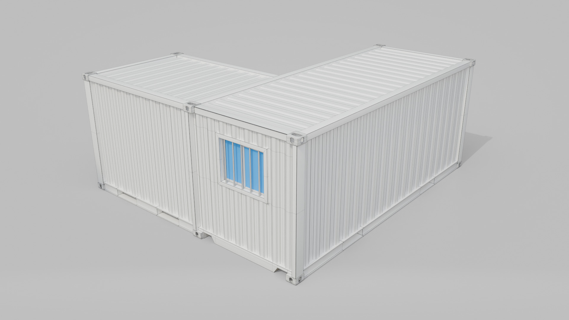L-Shaped 20ft Shipping Container Room - Modular Corner Unit Low-poly 3D model_23