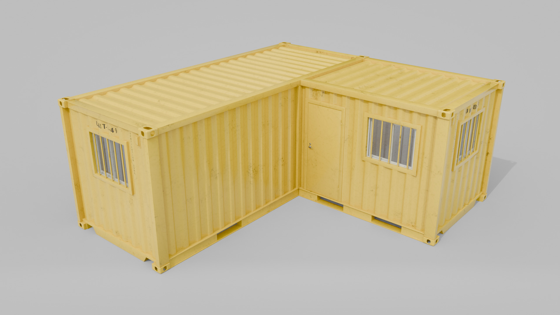 L-Shaped 20ft Shipping Container Room - Modular Corner Unit Low-poly 3D model_20
