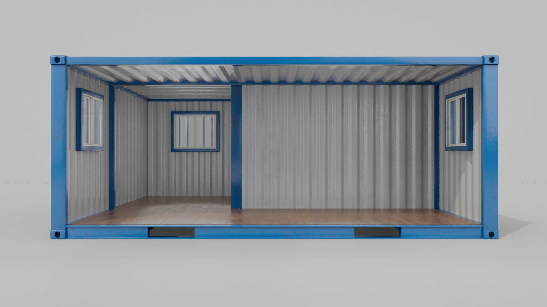 L-Shaped 20ft Shipping Container Room - Modular Corner Unit Low-poly 3D model_12