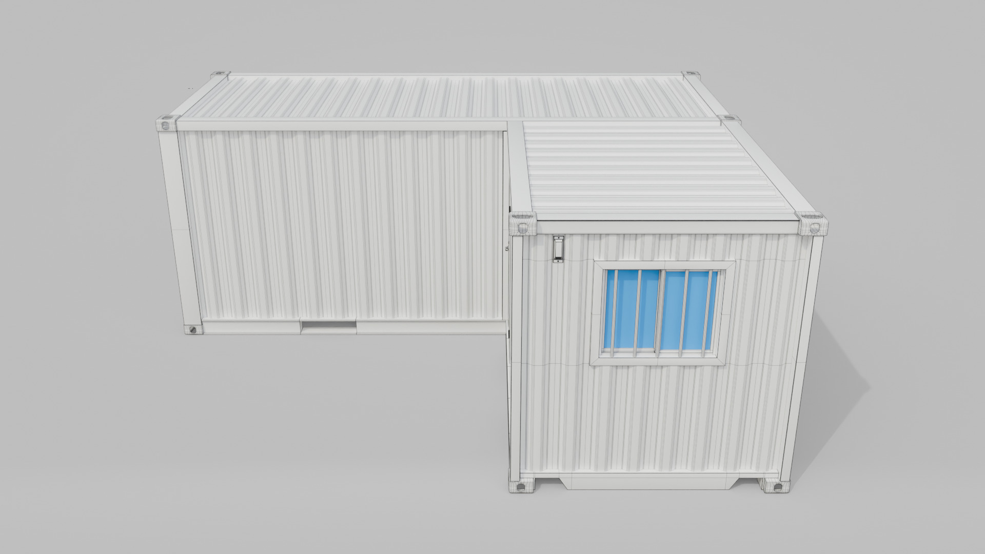 L-Shaped 20ft Shipping Container Room - Modular Corner Unit Low-poly 3D model_24