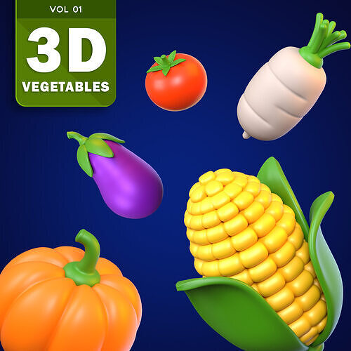 Vegetable Icon Set 3D model