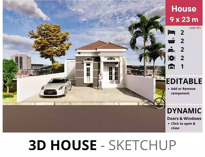 House 9x23m code 451- Sketchup 3D model 3D model