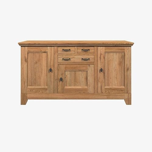 Country Sideboard 3 Door 3 Drawer Solid Natural Oak  3D model
