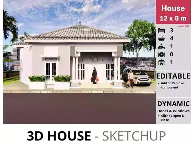 House 12x8m code 452- Sketchup 3D model 3D model