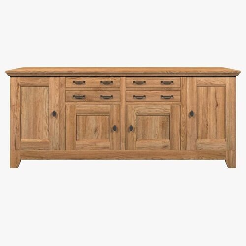Country Large Sideboard 4 Door 4 Drawer Solid Natural Oak  3D model