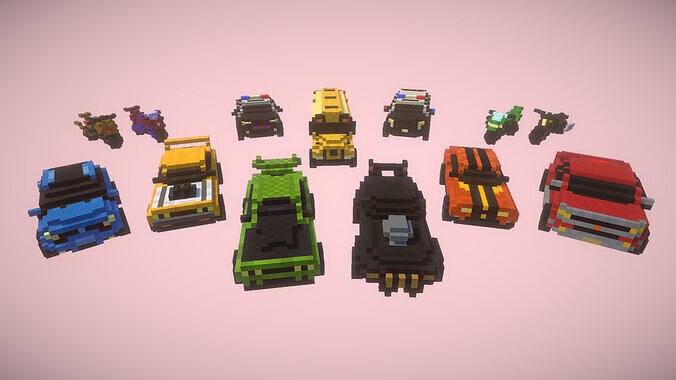 Stylized Voxel Cars Pack - 23 Vehicles Low-poly 3D model