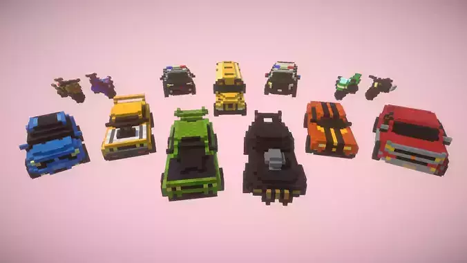 Stylized Voxel Cars Pack - 23 Vehicles