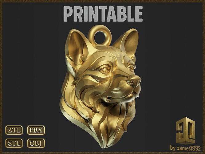 Dog Head Pendant  3D print model