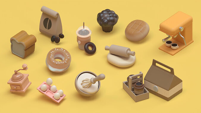 Stylized Breakfast Props Pack - 16 Low-Poly PBR Game Assets Low-poly 3D model