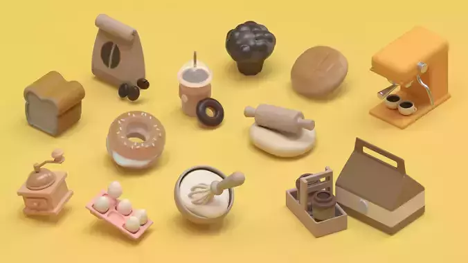 Stylized Breakfast Props Pack - 16 Low-Poly PBR Game Assets