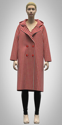 3d model  womens coat with hood rigged model Low-poly 3D model