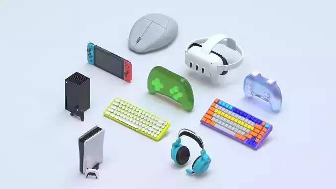 Stylized Gaming Devices Pack - Consoles Keyboards VR Headset