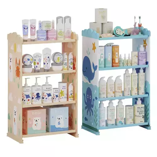 Children shelves with children cosmetics