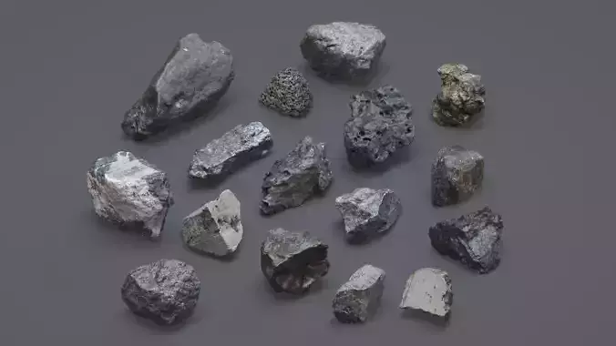 Photoreal Ore and Meteorite Rocks - 18 PBR Low-Poly Assets Low-poly 3D model