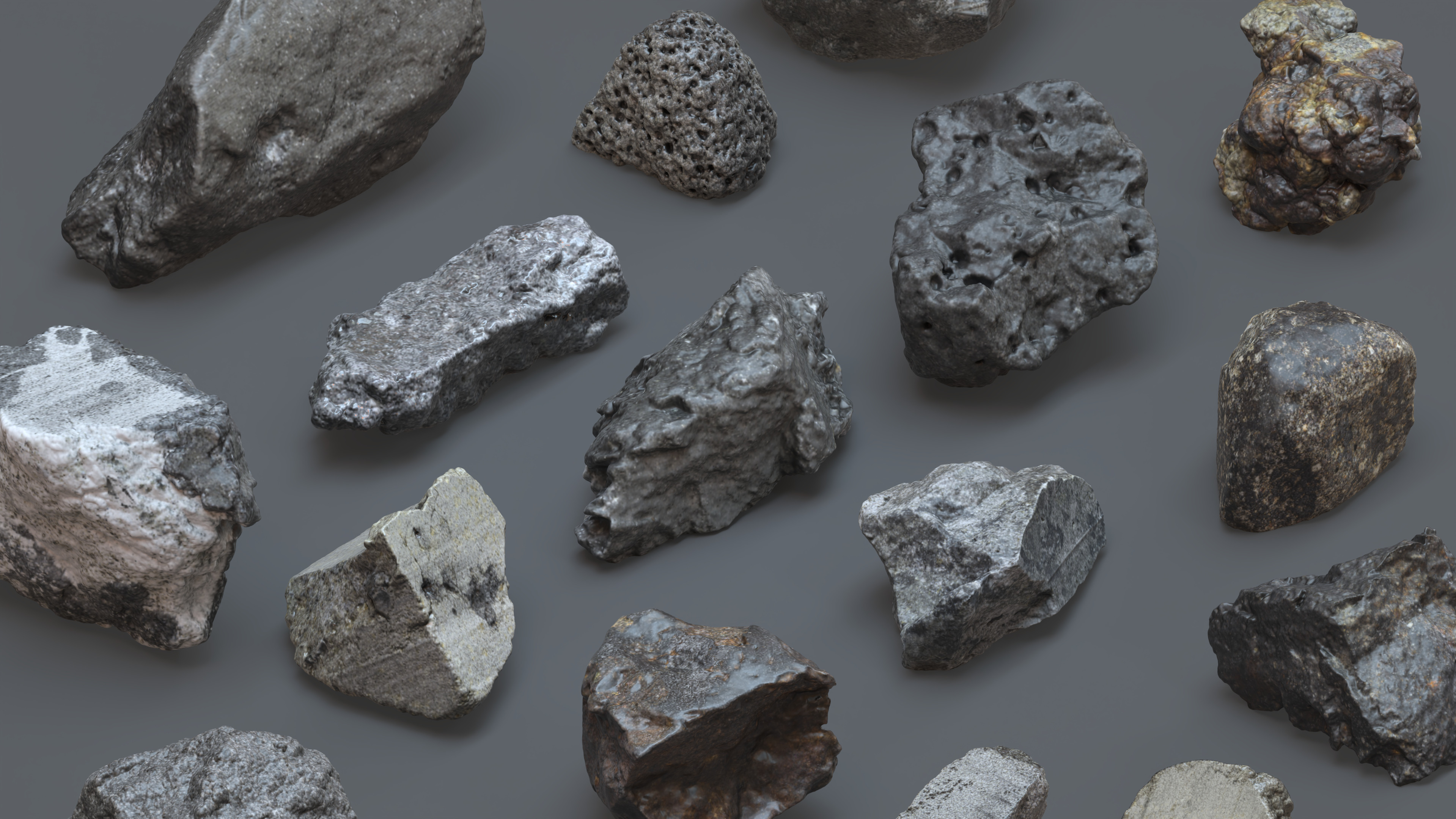 Photoreal Ore and Meteorite Rocks - 18 PBR Low-Poly Assets Low-poly 3D model_5